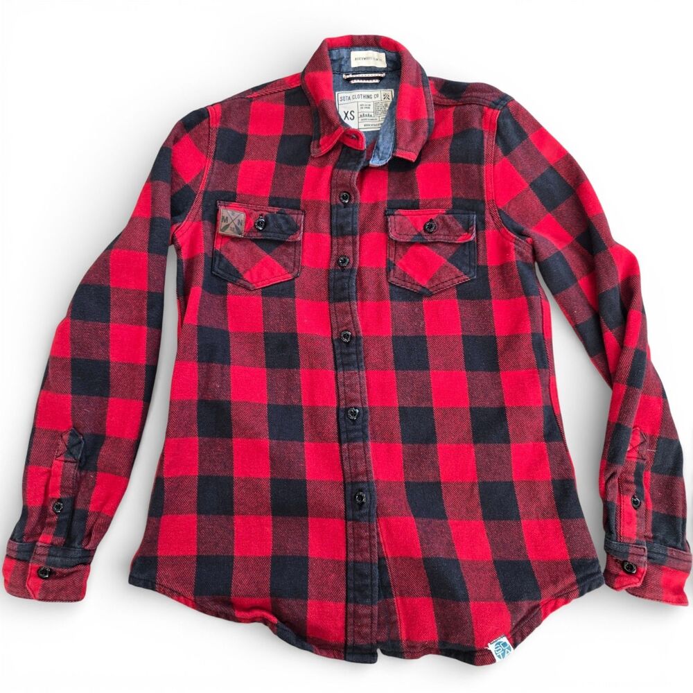 Sota Clothing Co Buffalo Plaid Flannel Shirt XS Red Black Northwoods Slim Fit MN